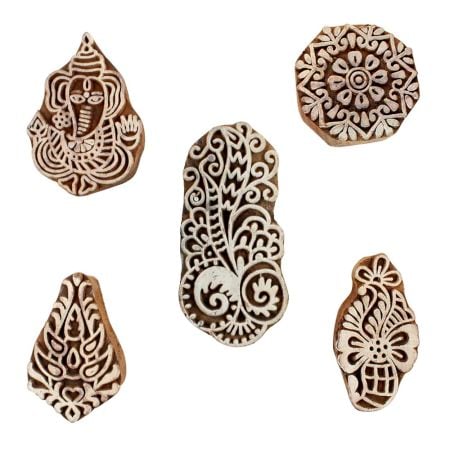 Set of 5 Piece New Mix Wooden Printing Blocks